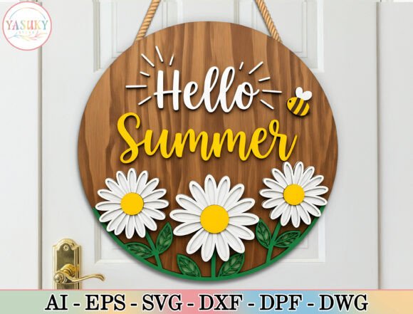 Bring Sunshine In: Hello Summer Daisy Round Sign SVG