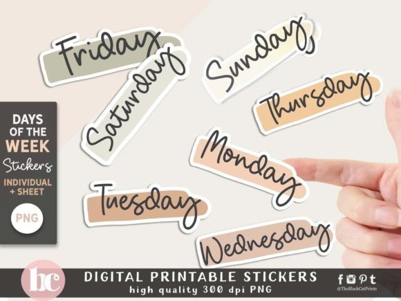 Days of the Week Stickers: Weekdays PNG & Pastel Style