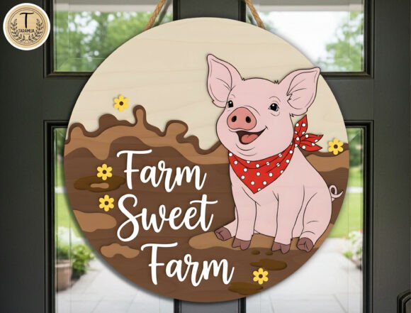Farm Sweet Farm Pig Door Hanger Cut File