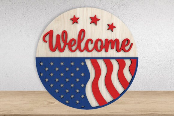 Patriotic American Flag Welcome Sign: A Layered Design for Your Door