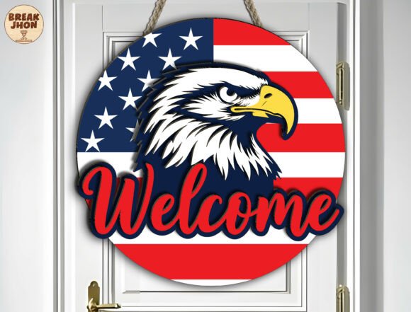 Patriotic Eagle Welcome Sign SVG: Bold, Layered Laser Cut Design